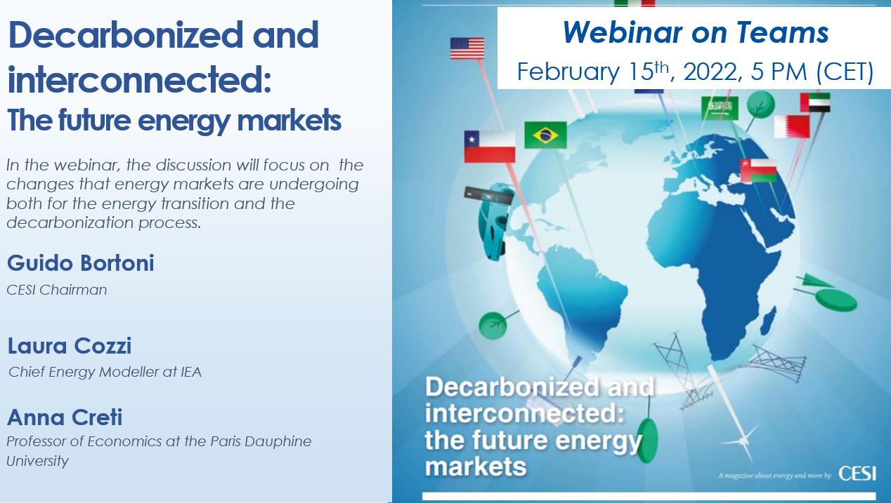 The new CESI webinar – decarbonized and interconnected: the future energy markets