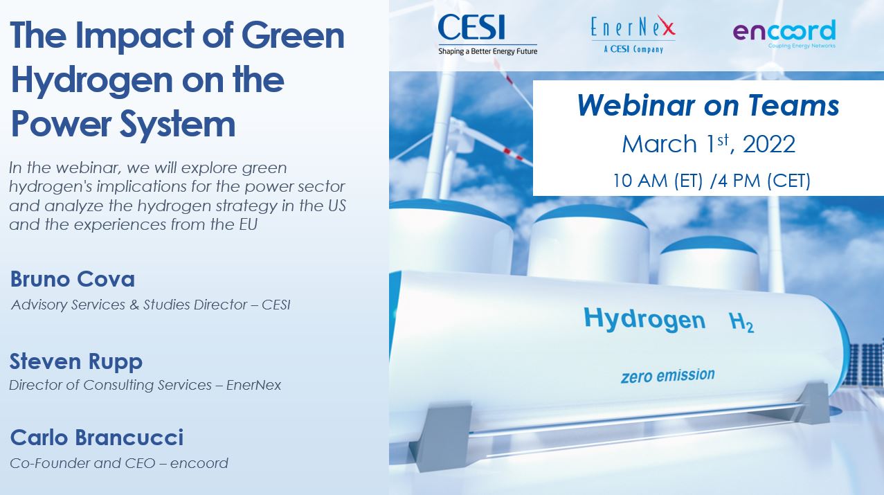 New CESI and EnerNex joint webinar on green hydrogen