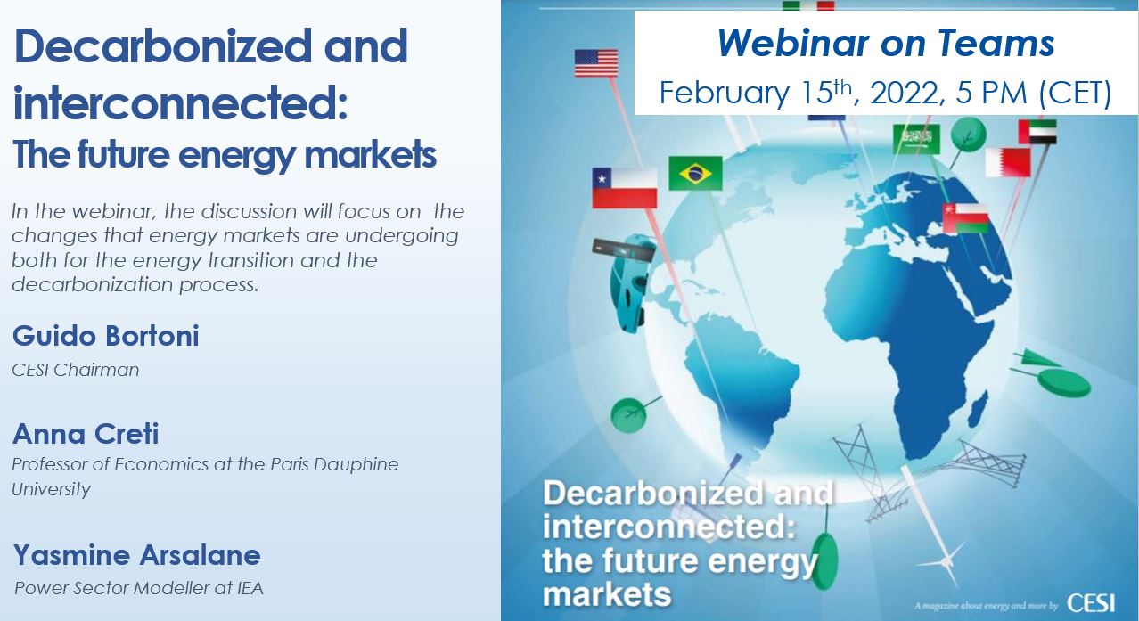 Tomorrow, the new CESI webinar on energy markets