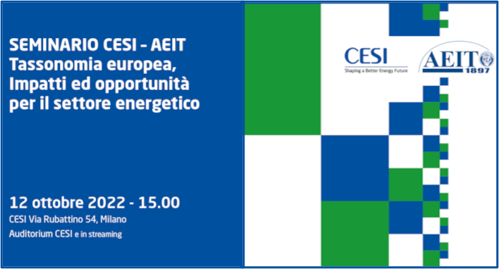 Seminario CESI – AEIT “Tassonomia Europea, impatti e opportunità per il settore energetico”